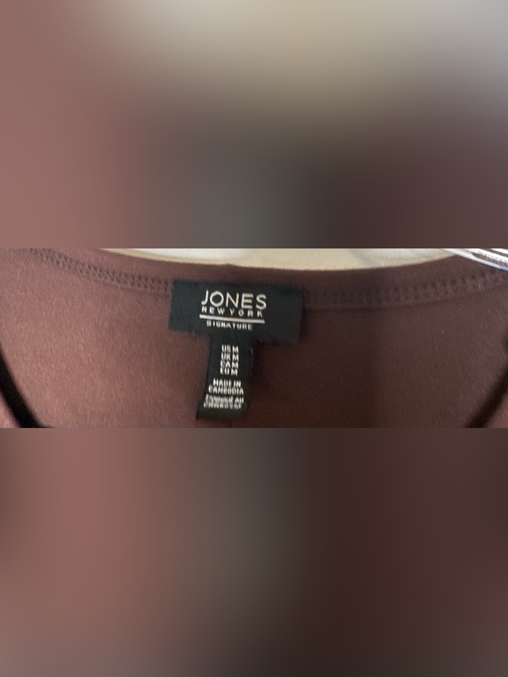 Jones New York brown Crewneck colorblock Patrick Pullover blouse sz MD stretch - Picture 2 of 5